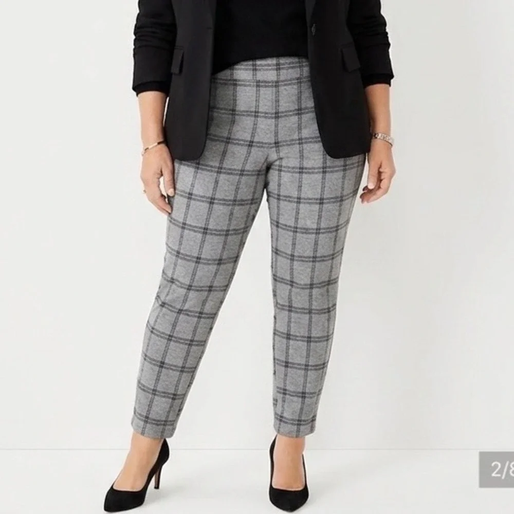 LOFT Gray Plaid Pull On Pants XL Stretch Slim Skinny Office‎ Workwear Y2K